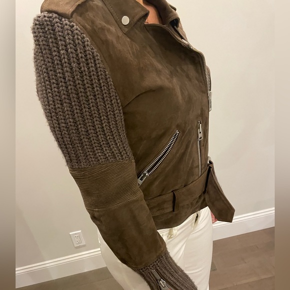 All Saints Brown Suede and Knit Leather Jacket - Picture 3 of 5